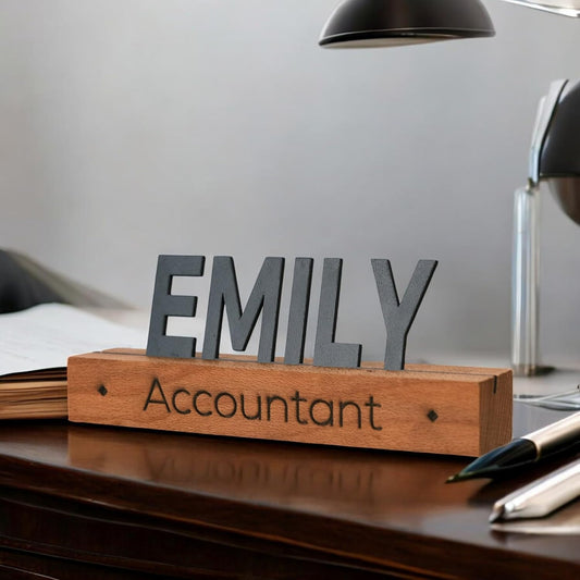 Custom Wooden Desk Name Plate with Natural Stand – Personalized Office Sign for Desk, Business Name Tag, Teacher Gift, Office Decor, Graduation or Co-Worker Gift