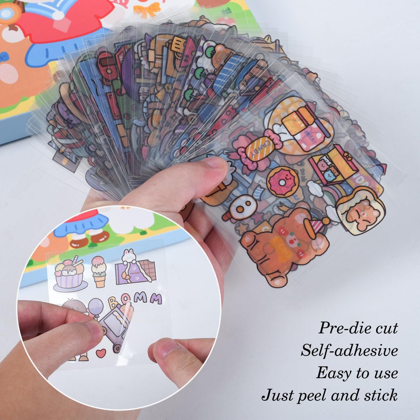 Cute Cartoon Kawaii Scrapbook Stickers - 100 Sheets Transparent Sticker for Junk Journal Planner Album Calendars Notebook DIY Craft Decor