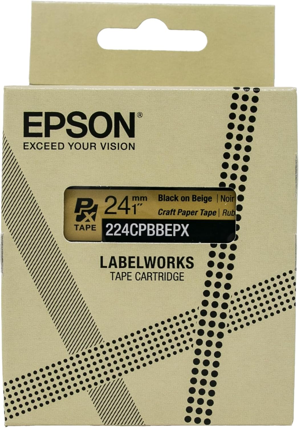Epson LABELWORKS 224CPBBEPX Genuine Craft Paper Tape Cartridge - Black on Beige Craft Paper Label Maker Tape - 1" (24MM) Wide, 16.5'