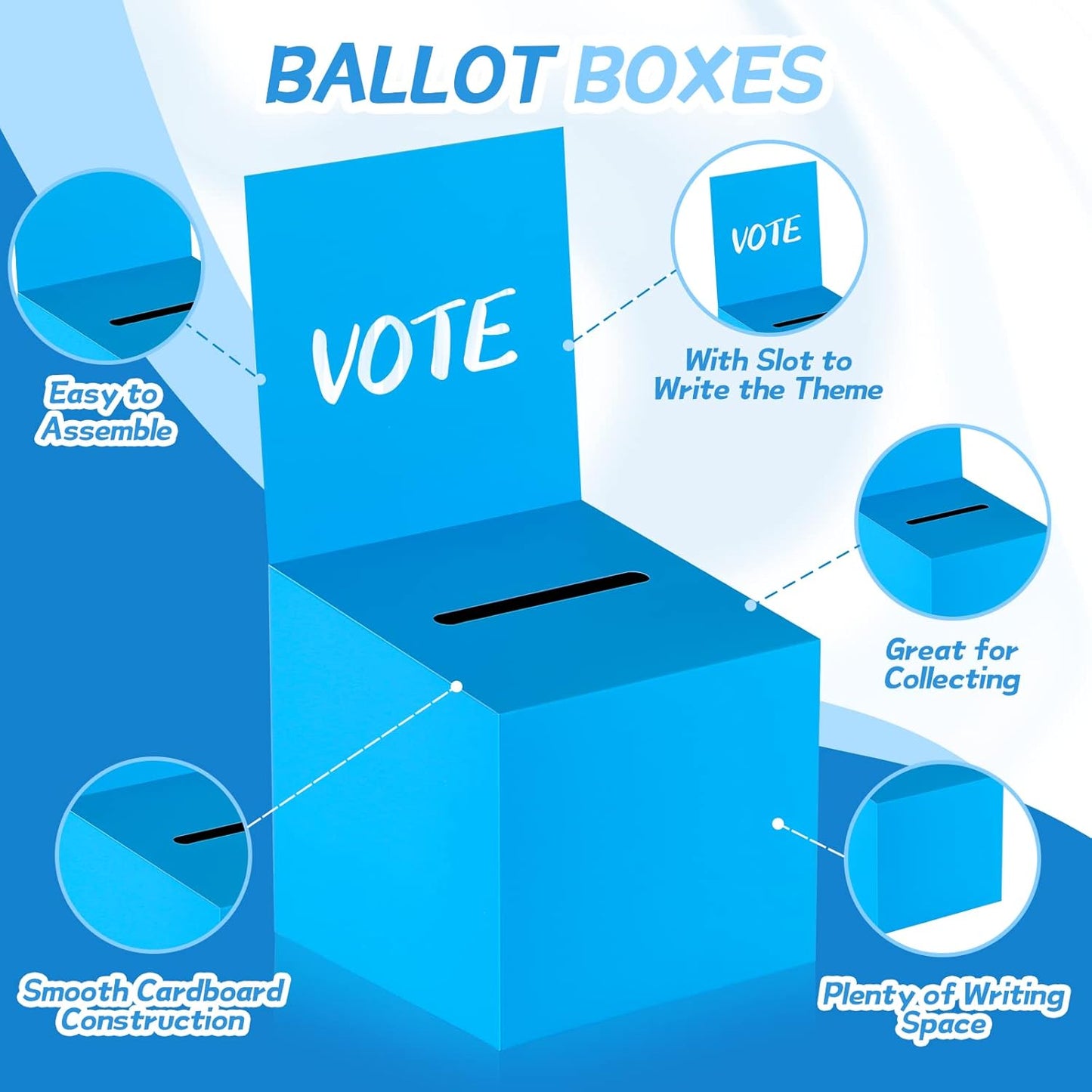 12 Pack Blue Raffle Ticket Box Cardboard Suggestion Box with Slot Raffle Boxes for Fundraising with Removable Header for Fundraising Collecting Voting Contest, 6 x 6 x 6 Inches