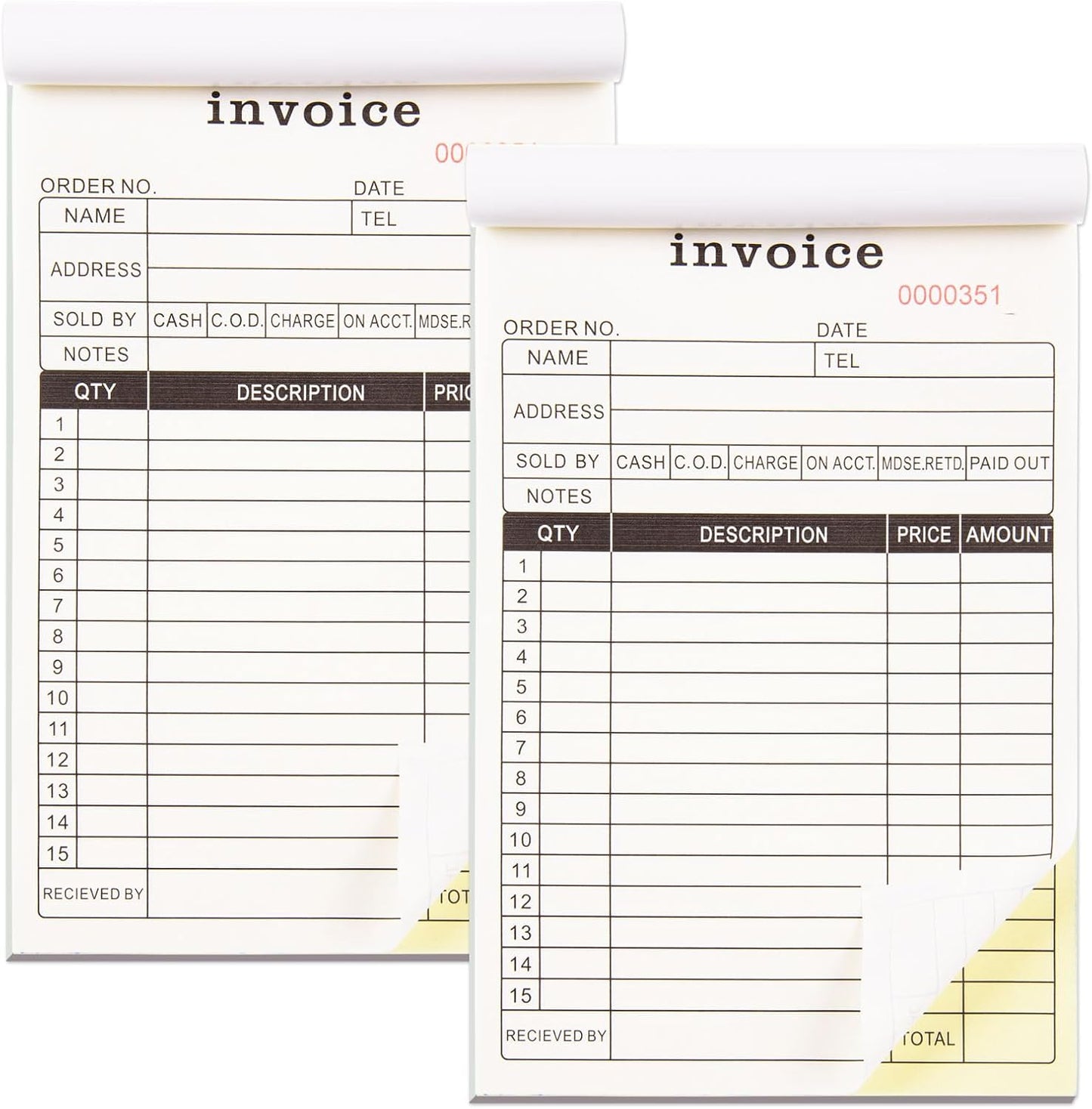 FOBSME Sales Order Books with 2-Part Carbonless Forms 8.27x5.51 Inch Invoice Books Receipt Record Book with Cardboard for Small Business Retail Stores (2 Pad,50 Sets Per Pad)