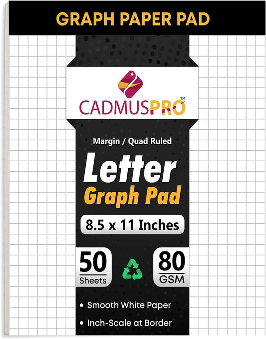 Graph Paper Pads 8.5" x 11", 1/4 Inch Quad Ruled, 80 GSM Thick Graphing Paper, 50 Sheets, Math Notebook for students, Engineering Pad & Blueprint Drafting Paper, Architecture Sketch