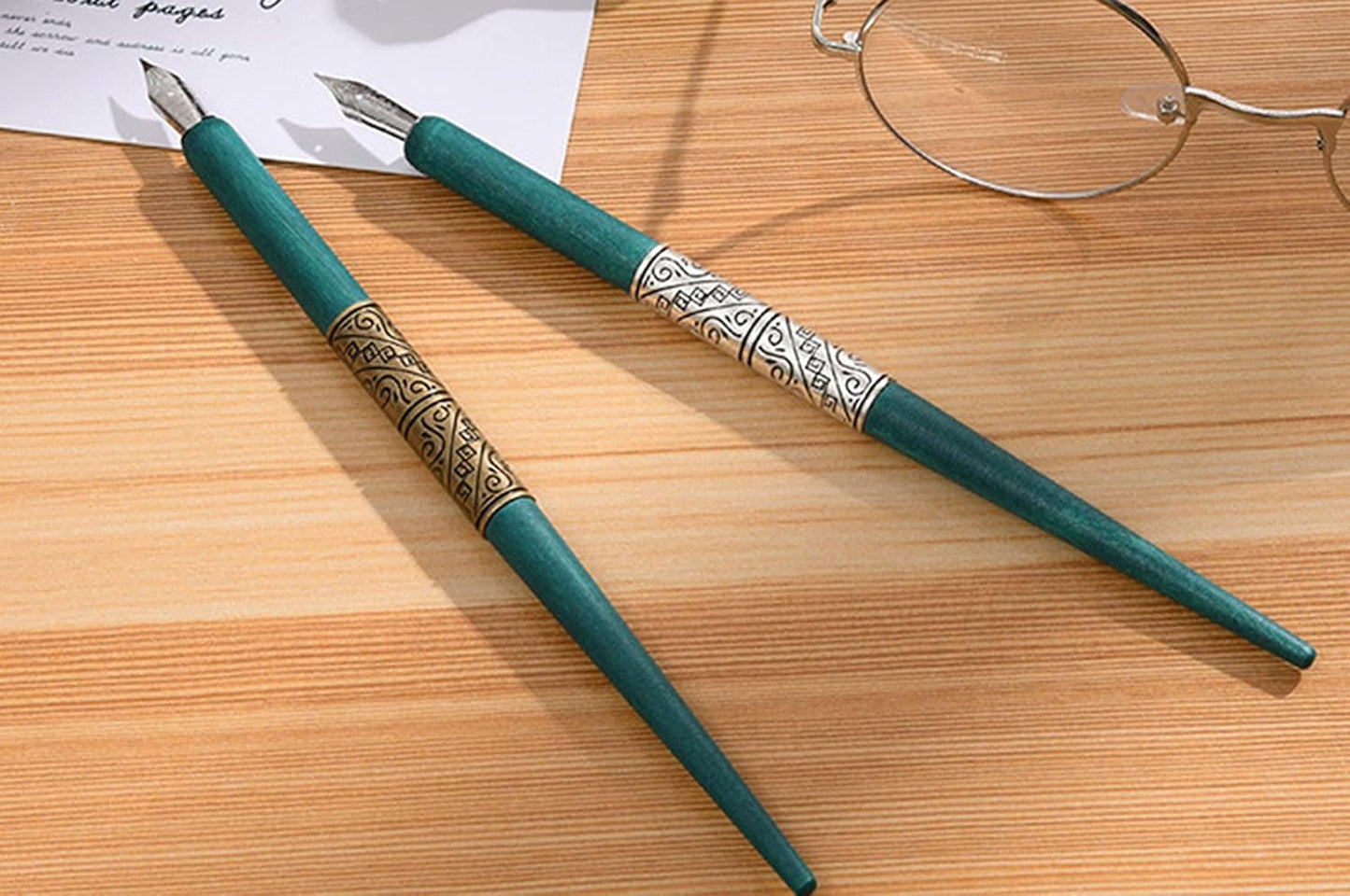 Gullor Wooden Dip Pen Calligraphy Set with Black Ink & 6 Nibs for Beginners, Kids, Writing, Signatures and Drawing, White