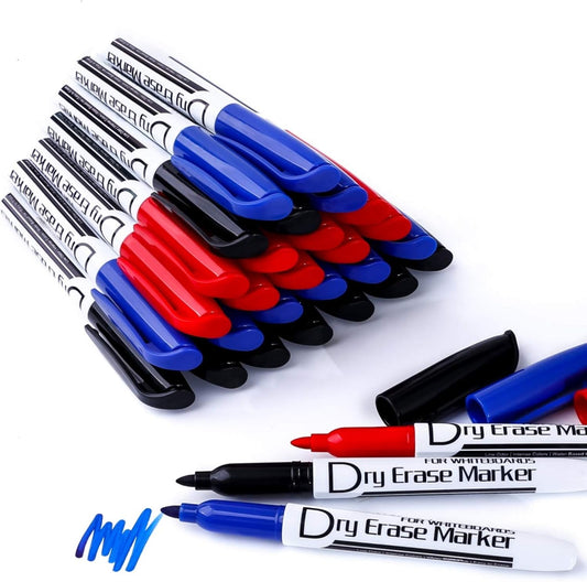 Volcanics Dry Erase Markers Low Odor Fine Whiteboard Markers Thin Box of 30, 3 Colors
