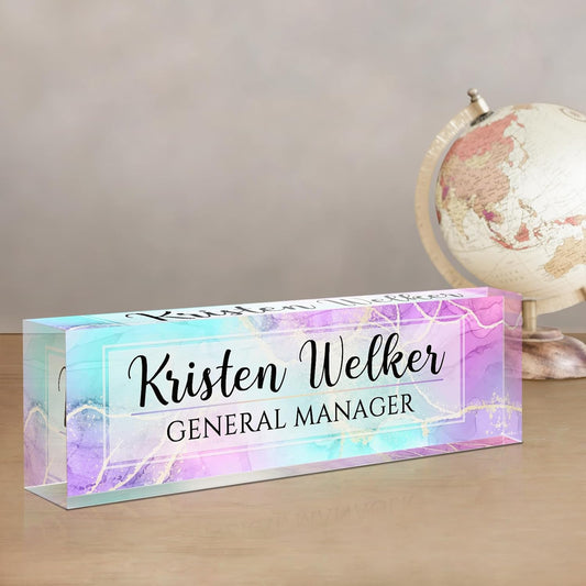 Gowellly Desk Name Plate Personalized - Custom Acrylic Name Plate for Desk - Enterprise Custom Logo/Text nameplates - Employee Appreciation Gifts (Colored Marble)