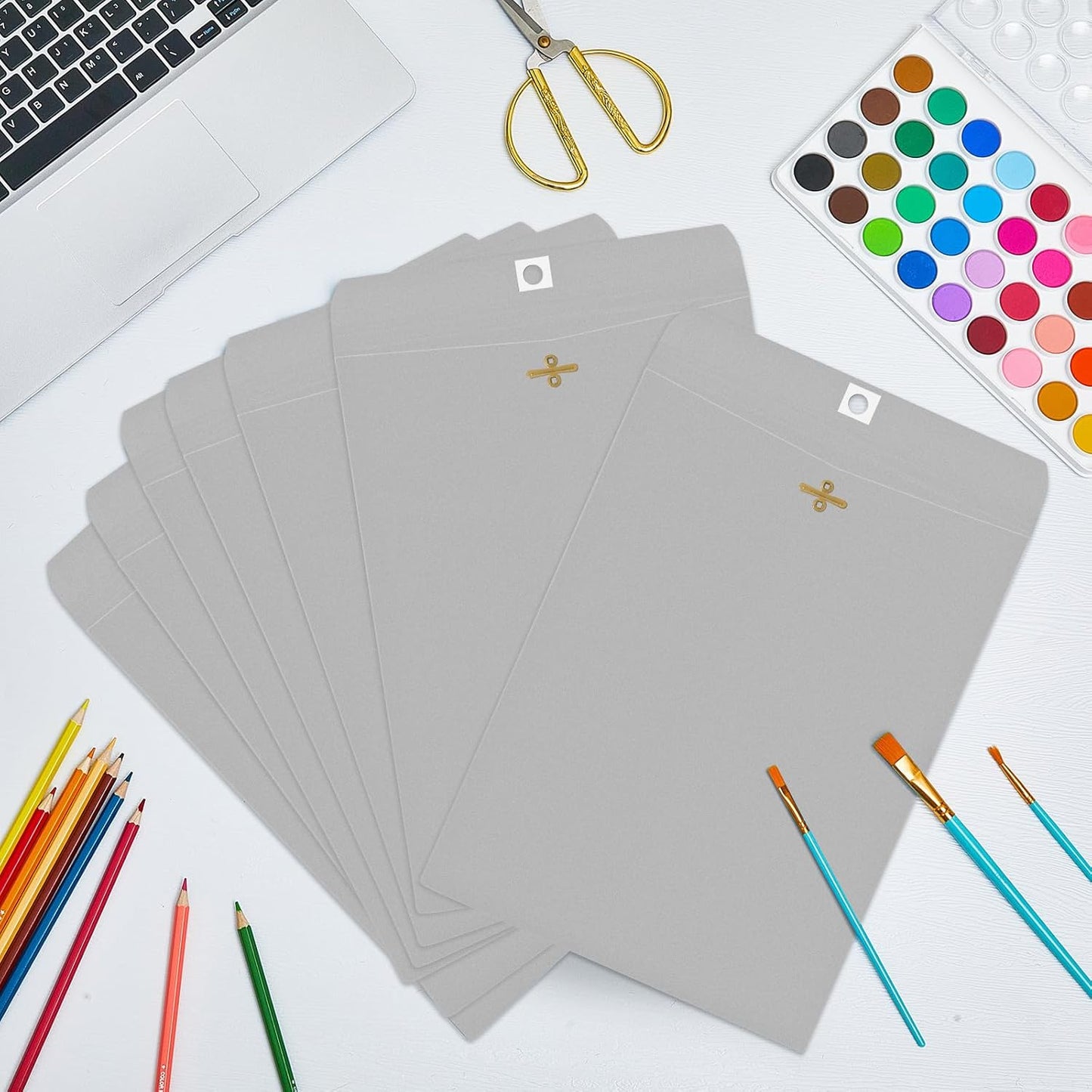 Geyee 100 Pcs Clasp Manilla Envelopes 9 x 12 Inch Gummed Colored Envelopes for Storing or Mailing for Home Office Business Supplies(Grey)