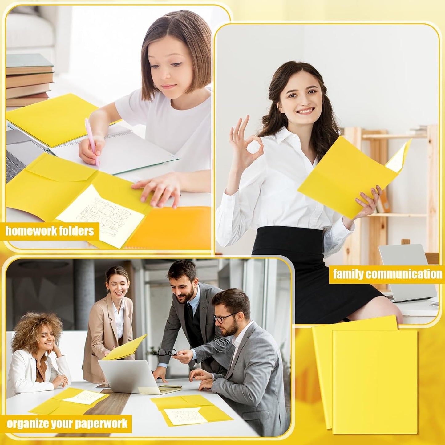 Gueevin 50 Pcs Plastic Folders with Pockets, Back to School Two Pocket Folder Fit Letter Size, Heavy Duty School Business Card Holder for Home Office, 11. 61 x 9. 45 Inches (Yellow)