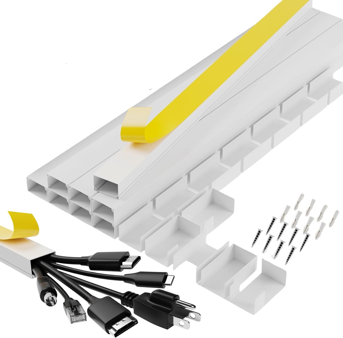 126" Cable Raceway White Kit Paintable for Tv Mounted On Wall Baby and Pets Proof Electricals Strip Cord Hider Cord Cover Cable Hider Wire Covers for Cords Wire Hider Cable Cover Wire Concealer
