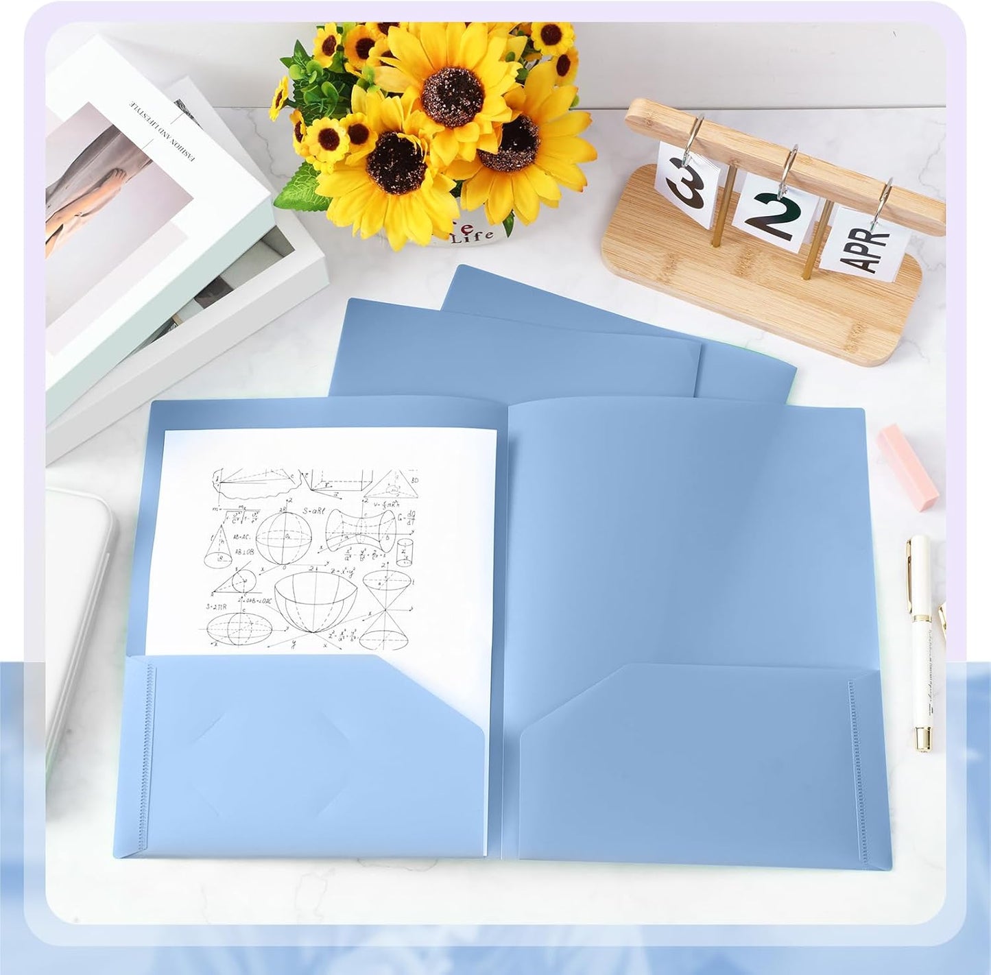 Gueevin 24 Pcs Plastic Folders with Pockets, Back to School Two Pocket Folder Fit Letter Size, Heavy Duty School Business Card Holder for Home Office, 11. 61 x 9. 45 Inches (Haze Blue)