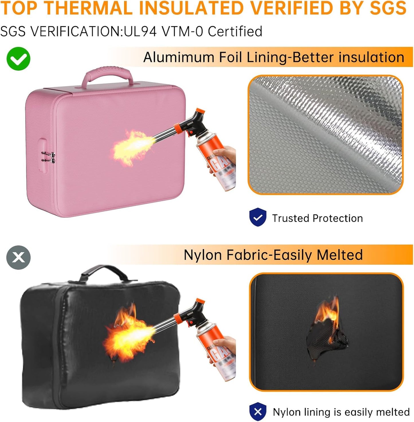 DocSafe 5200°F Document Organizer with Lock,Upgraded Heat Insulated Fireproof＆Waterproof Box 8 Layers File Organizer,Portable Home Travel Safe Storage for Important Documents, Files,Pink (Soft)