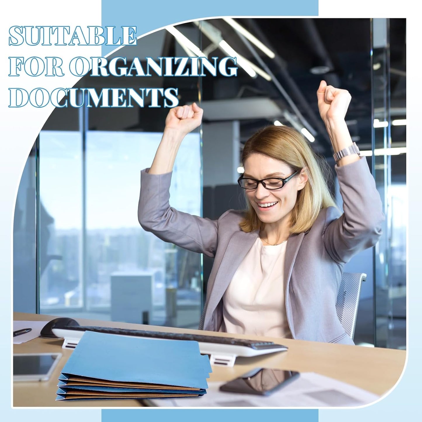 12 Pcs Classification Folders Letter Size, 2 Pocket Dividers Pressboard File Folder with Fasteners, Expanding File Organizer Bulk for Teachers, Clergy, Office, Church, Christmas (Blue)