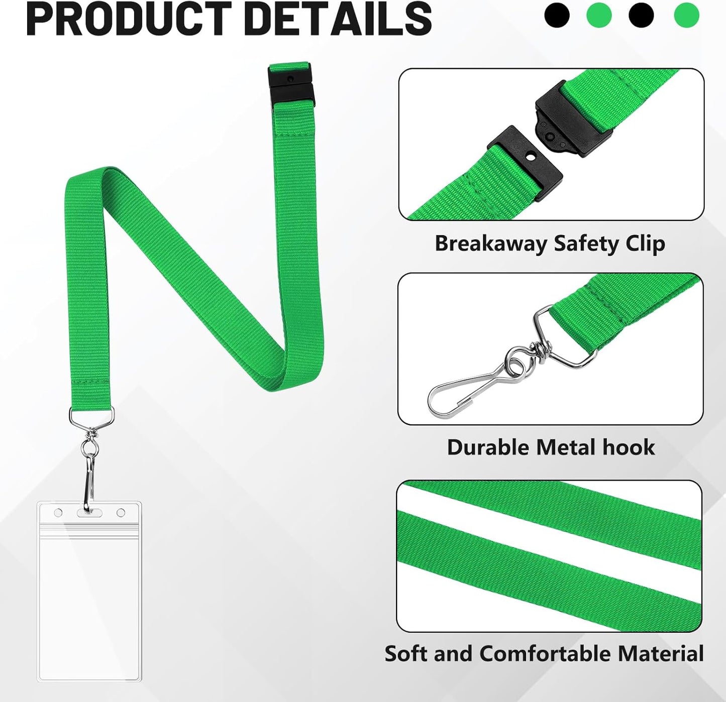 12 Pack Green Breakaway Lanyards with Waterproof Badge Holders, Metal Hook, Polyester Neck Straps for ID Cards, Events, Office, and Schools