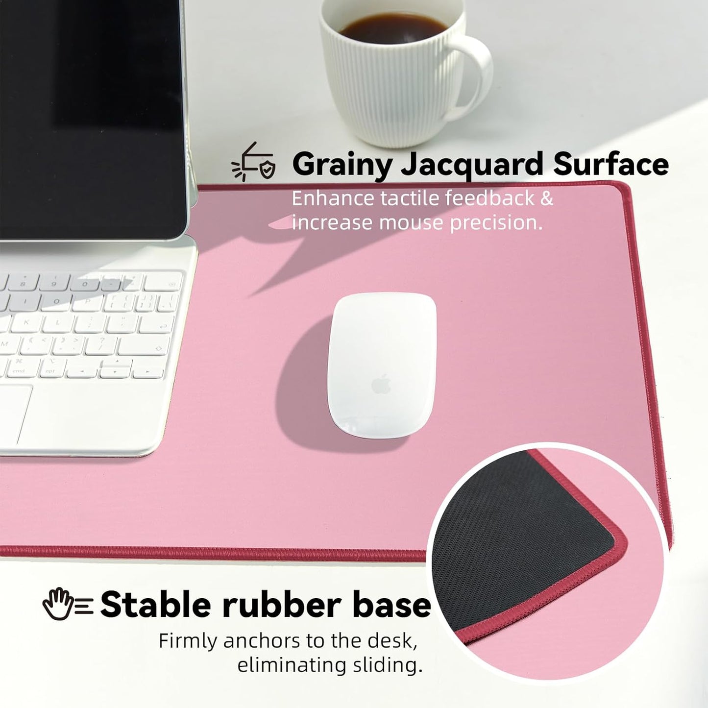 Waterproof Large Gaming Mouse Pad with Durable Stitched Edges, Non-Slip Rubber Base, Smooth Surface Mouse Mat Desk Pad for Home Office Gaming, 31.5"x11.8"x0.12", Dusty Rose