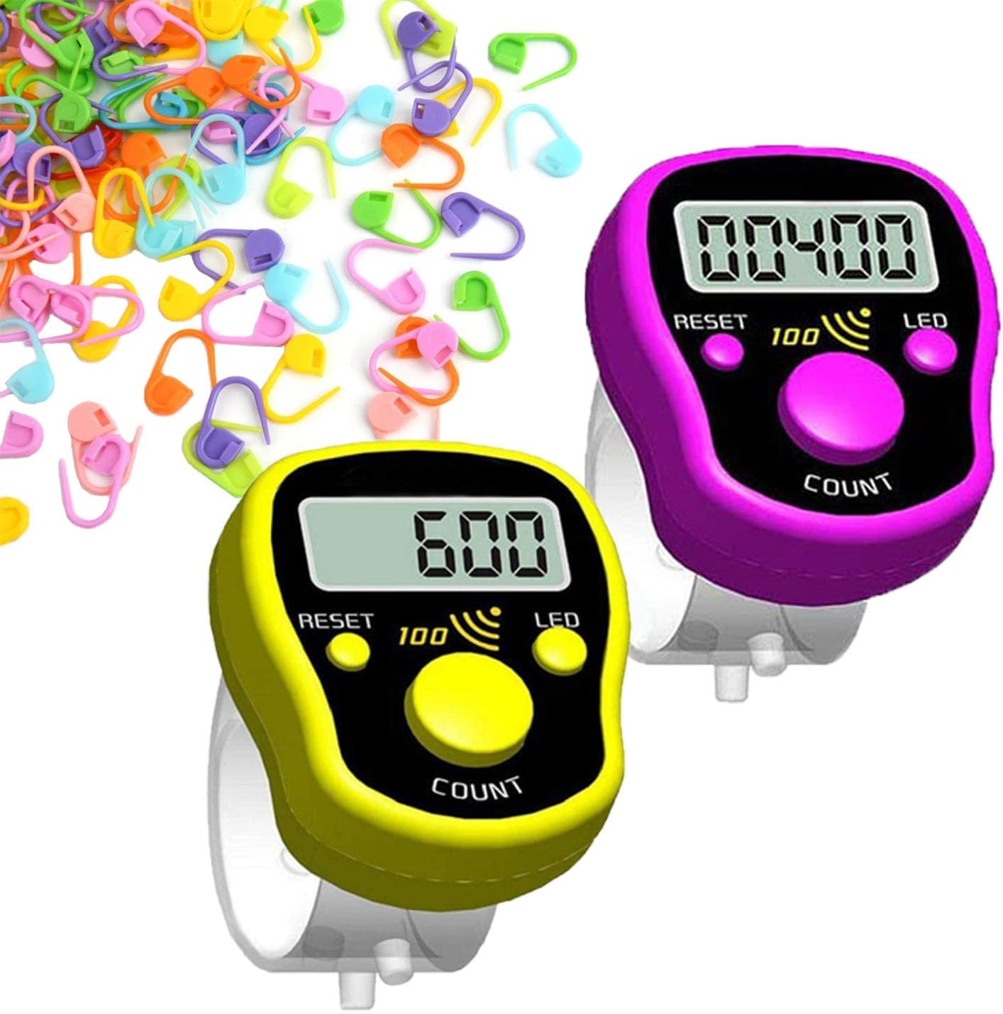 Finger Counter Click Manual Digital clicker, 5pack Stitch Tally Knitting Counters Led Re-settable Digits Pitch Electronic LCD Display finger Number Counter Fr Row, People, Score, Inventory,Crochet