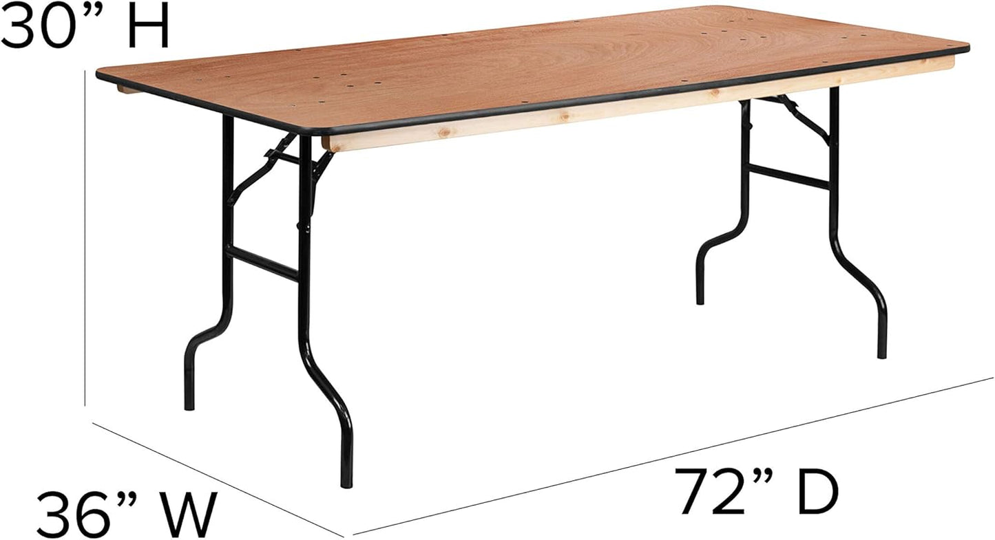 Flash Furniture Fielder 6' Rectangular All-Occasion Wood Folding Event Table, Foldable Portable Banquet Table with Wooden Top, Natural/Black