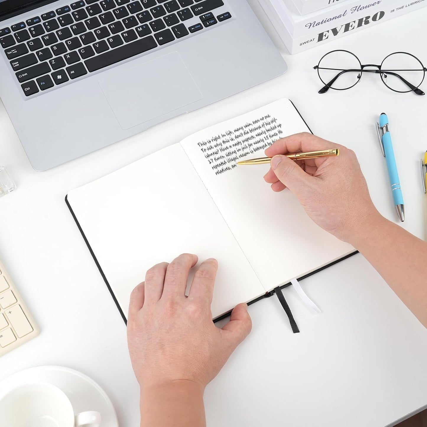 EOOUT Blank Journal Notebook for Women Men, 5.7'' X 8.3'' 160 Pages 100gsm Paper Black Leather Hardcover Notebooks, A5 College Blank Paper with Pen Loop Notebook for Student, Office, School