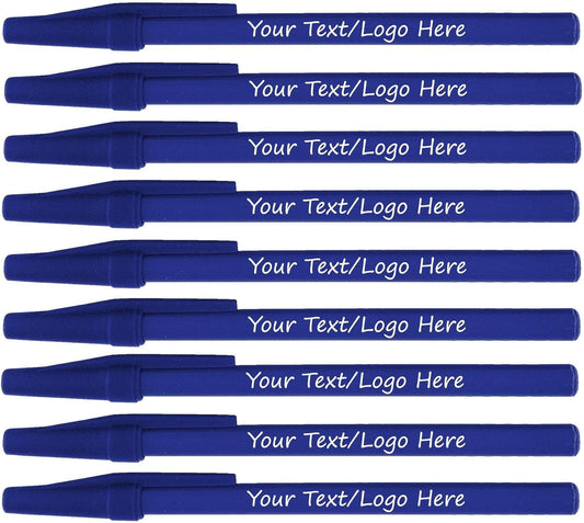 Personalized Stick Pens With your Custom Logo or Text-500 Pack Bulk-for Businesses, Parties, and Events, Custom Printed Slim Ballpoint Pens Colored with Cap, Blue, Black Ink