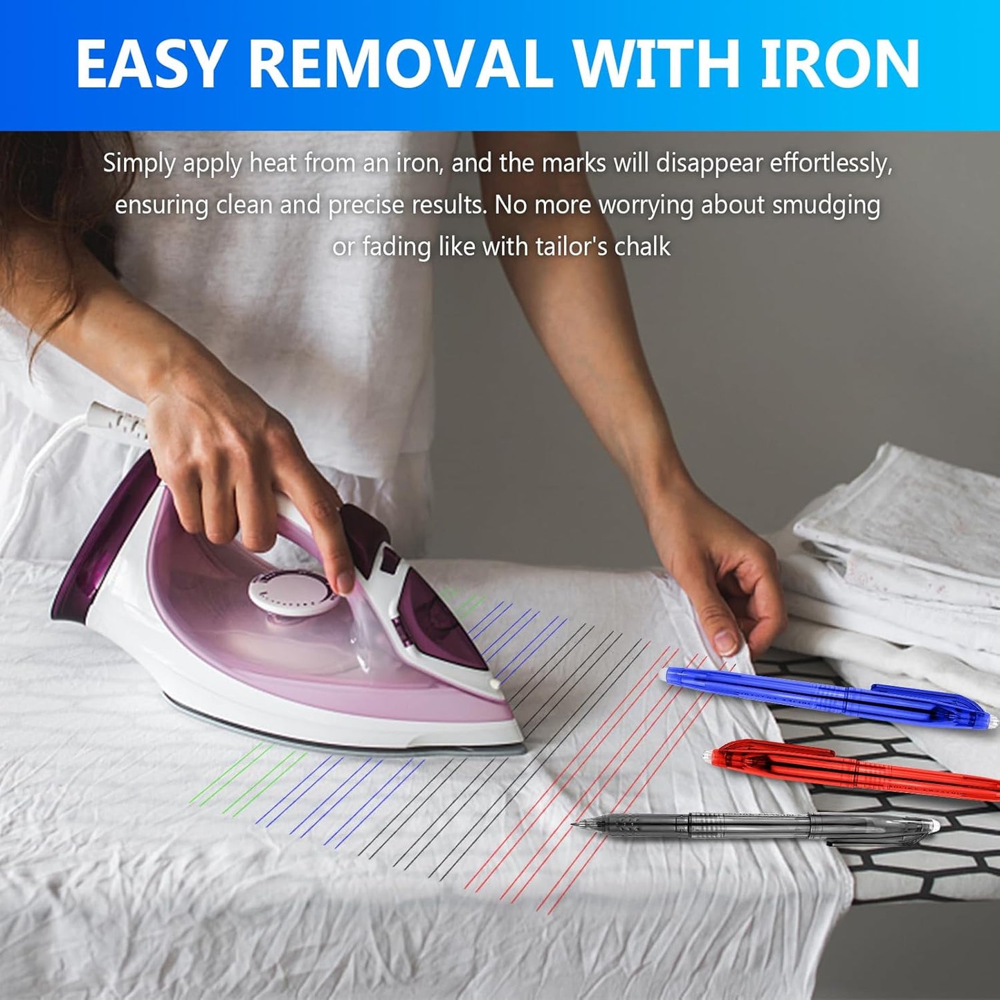 12pcs Heat Erasable Pens for Fabric Marking - Quilting, Sewing, DIY Dressmaking, Tailors Chalk