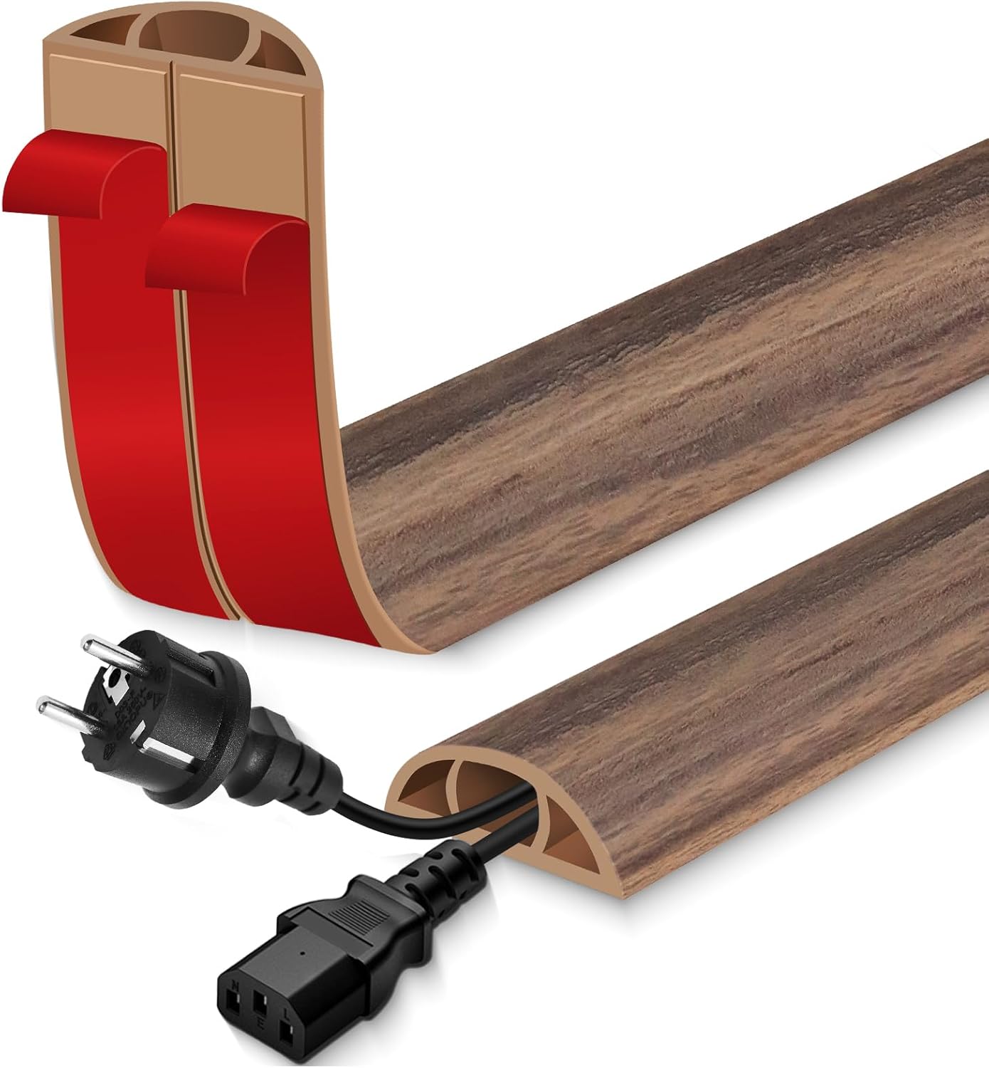 Floor Cord Cover for Wires on Floor Self Adhesive Cord Hider Floor Cable Management Wire Covers for Cords Protector Prevent Cable Trips Cord Cavity W 0.59" x H 0.31", Misty Brown Wood, 10Ft