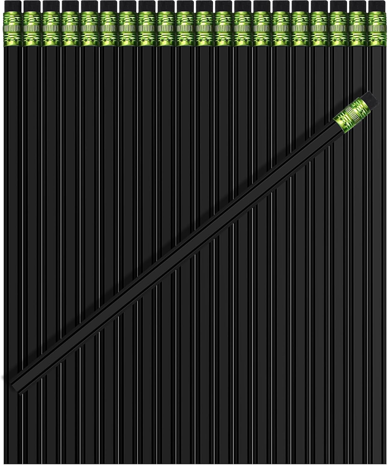 TecUnite 60 Pcs HB Pencils #2 Unsharpened Wood Cased Pencils with Eraser Hexagonal Pencil Cute Graphite No 2 Pen for Adults Gifts Exam School Office Sketching Learning(Black, Green)