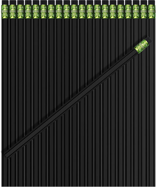TecUnite 60 Pcs HB Pencils #2 Unsharpened Wood Cased Pencils with Eraser Hexagonal Pencil Cute Graphite No 2 Pen for Adults Gifts Exam School Office Sketching Learning(Black, Green)