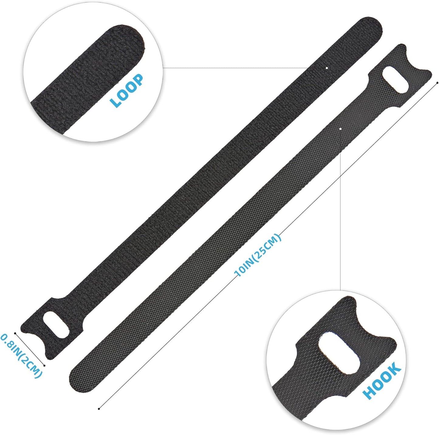 100 Pcs 10-Inch Heavy-Duty Self-Fastening Cable Ties - Durable, Reusable Straps for Wire Organization, Ideal for Home, Office, Garage, and Outdoor Use