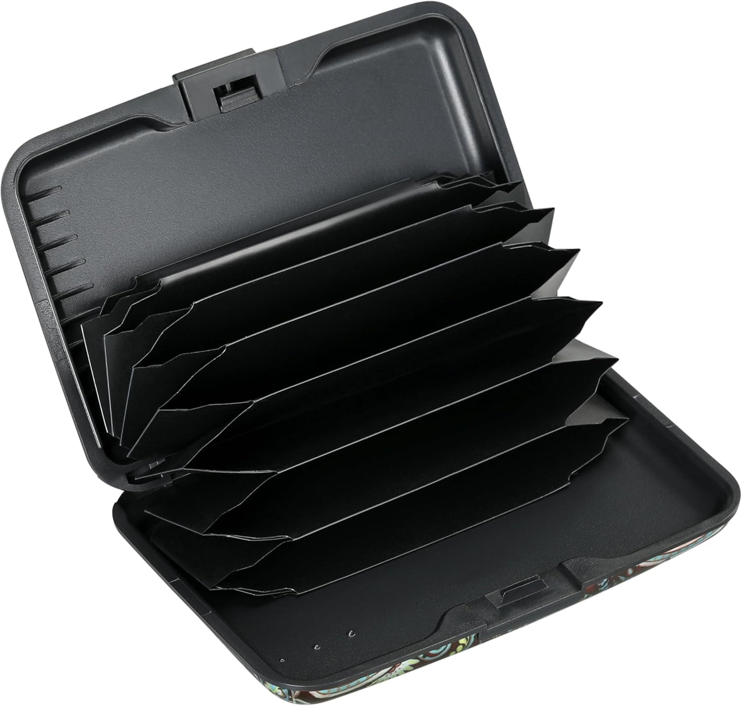 ELFISH Mini RFID Aluminum Wallet Credit Cards Holder Business Card Case Metal ID Case for Men Women (Blue flower)