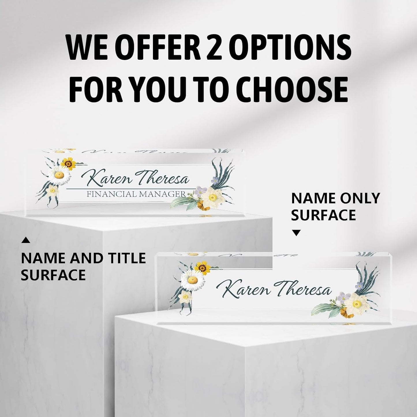 Custom Office Name Plate, Personalized Gifts for Women & Employees, Office Desk Accessory (Little Daisy)