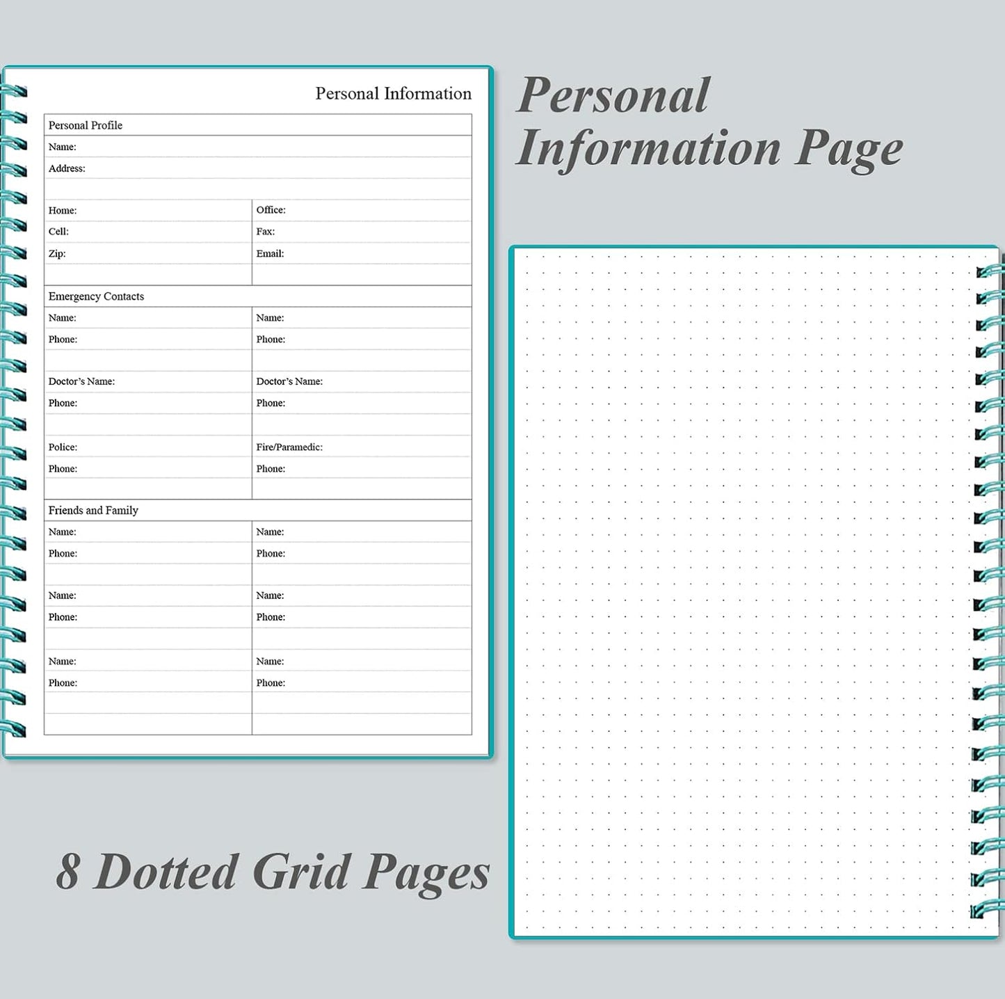 Daily Planner Undated - A5 To Do List Notebook Hourly Schedules, Spiral Appointment Planner for Women and Men, PVC Hardcover, Inner Pocket, Elastic Closure, 5.8" x 8.3", Teal