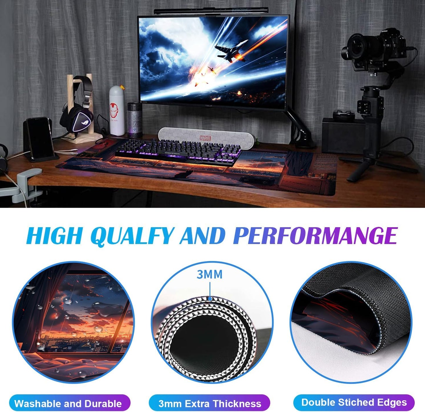 Anime Cat Fantasy Window Mouse Pad, Summer Mouse Pad Large Healing Night Scene, Game Table Pad XL Office Decoration Women's Laptop Keyboard Pad 35.4 x 15.7 x 0.12 Inches