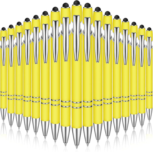 Zonon 38 Pieces Rubberized Ballpoint Pen with Stylus Tip Stylish Metal Pen Capacitive Styli with Soft Rubberized Grip, Black Ink for Most Devices(Yellow)