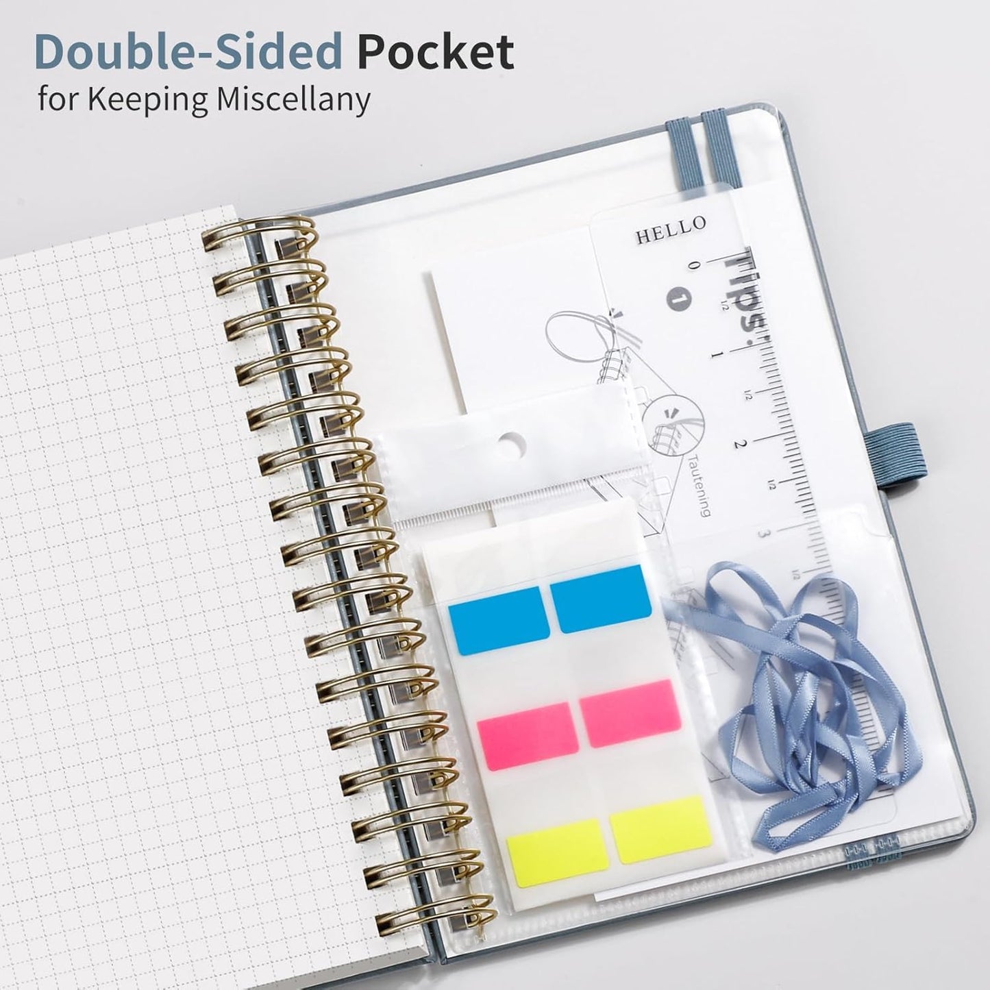 EMSHOI Spiral Graph Paper Notebook - 300 Pages, 100 GSM Thick Grid Notebook, A5 Small Hardcover Leather Journal for Women Men Writing Engineering Graphing, 5.7" x 8.22", Gray Blue