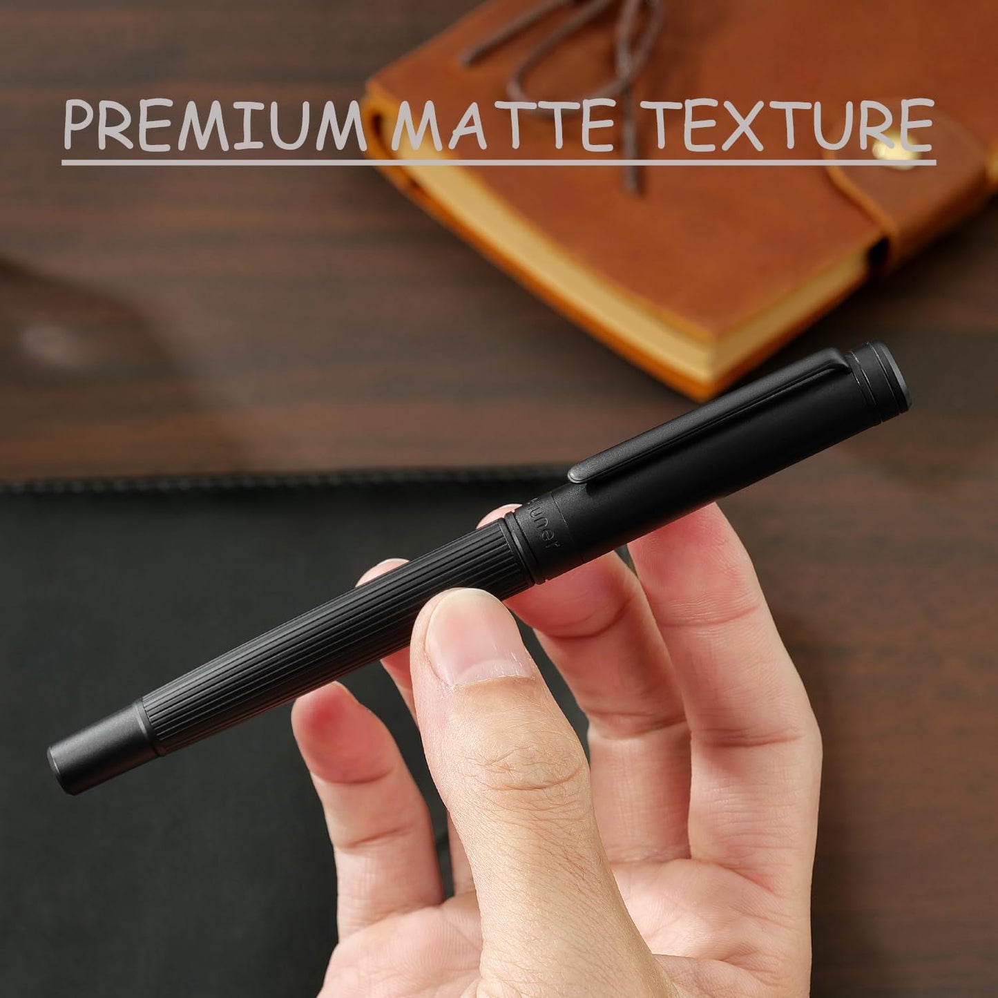 BEILUNER Lighthouse series Rollerball pen, matte black pen body, exquisite vertical lines, Schneider 850 refill, suitable for men, office, professionals, exquisite and chic designer pen