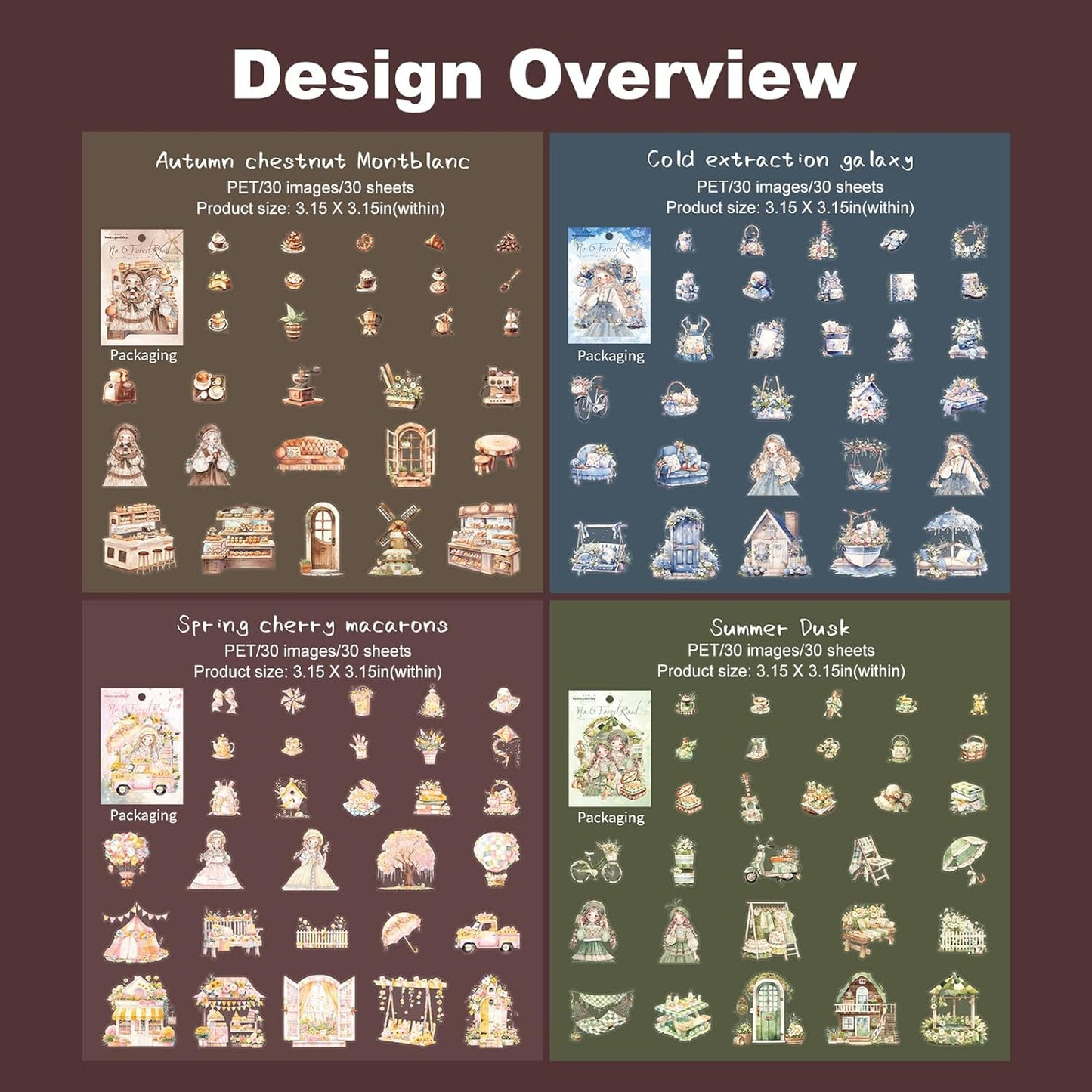 Daily Life PET Sticker Set, 120Pcs Cottagecore Stickers for Scrapbooking, Journaling, DIY Crafts and Planner Supplies