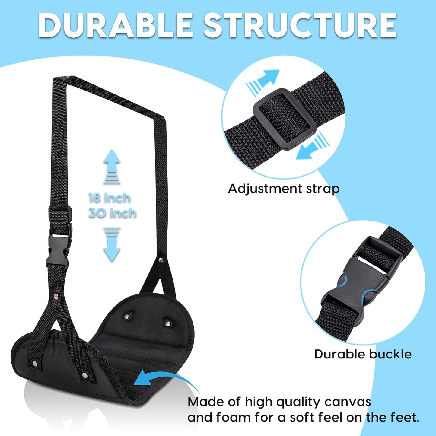 Foot Hammock for Plane Travel, 2-Pack Perfect Airplane Foot Hammock to Relax Your Feet, Portable Airplane Foot Rest with Adjustment Strap, Travel Essentials for Comfortable Long Flight (Black)