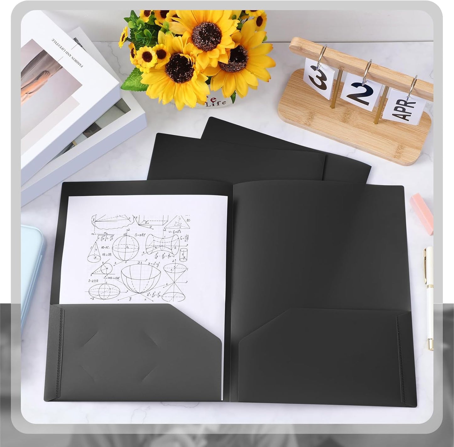 Gueevin 24 Pcs Plastic Folders with Pockets, Back to School Two Pocket Folder Fit Letter Size, Heavy Duty School Business Card Holder for Home Office, 11. 61 x 9. 45 Inches (Black)