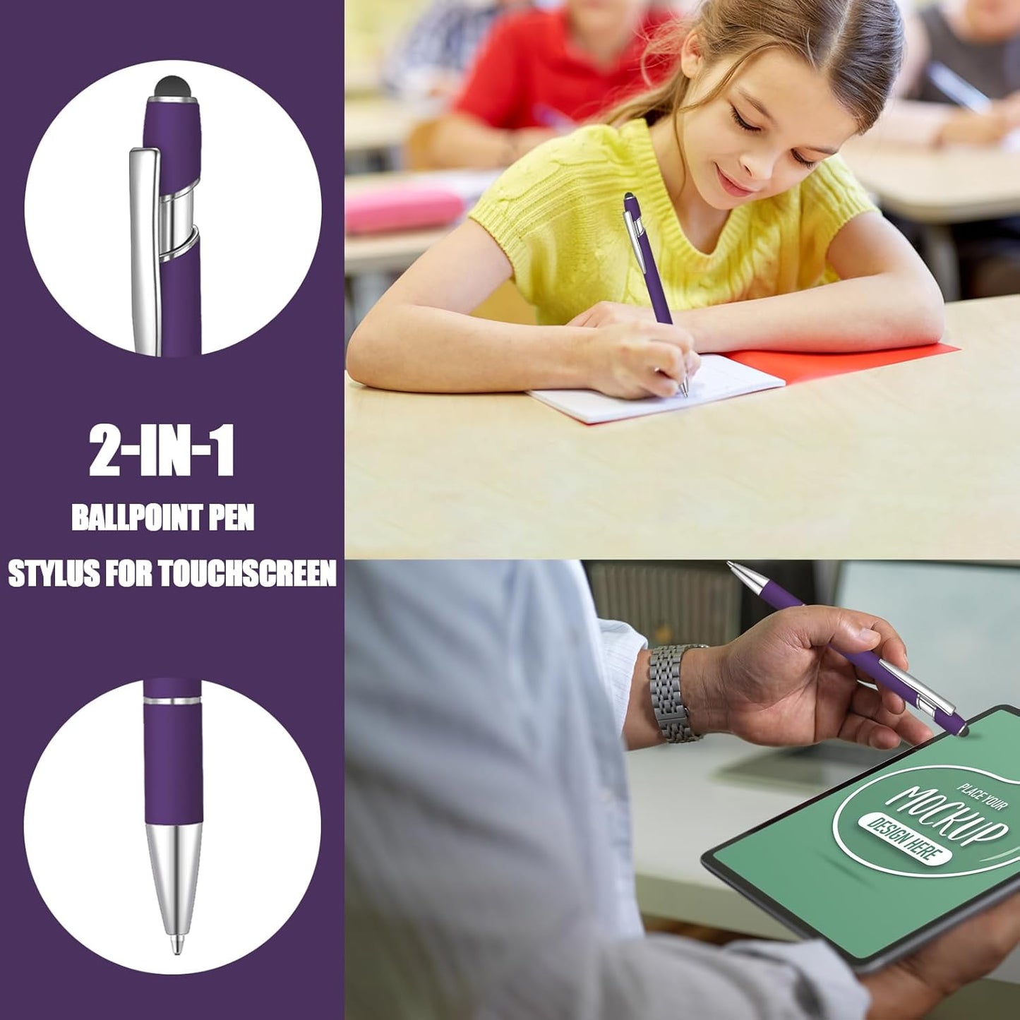 36 Pcs Blue Ink Ballpoint Pen with Stylus 2 in 1 Ballpoint Pen for Touch Screens School Office Coworkers (Deep Purple)