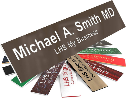 Door Name Plate Personalized for Office Brown Plastic Name Plate with White Letters - Made in USA 2x10 B25