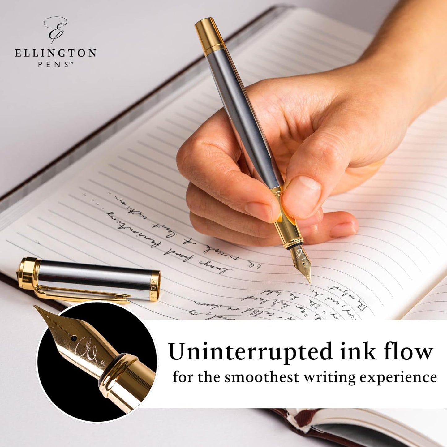 Luxury Fountain Pen Set- Fountain Pens for Writing - Smooth Medium Nib - Includes Refillable Ink Converter, 3 Ink Cartridges [Black & Blue], Gift Box - Elegant Calligraphy