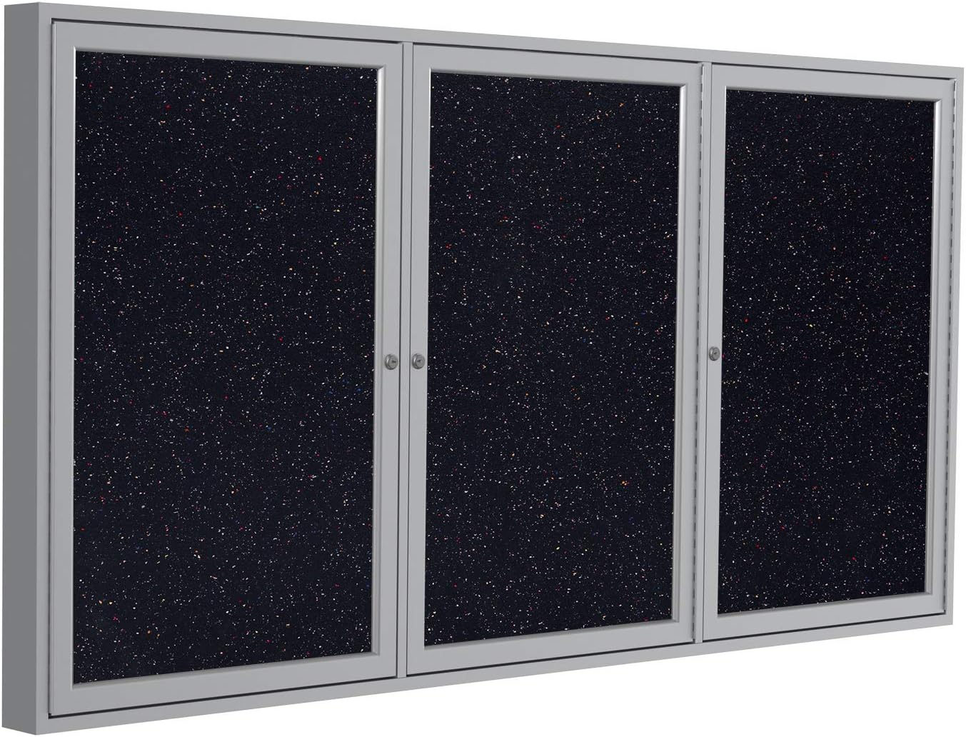 Ghent 48" x 96" 3-Door indoor Enclosed Recycled Rubber Bulletin Board, Shatter Resistant, with Lock, Satin Aluminum Frame,Confetti (PA34896TR-CF)-Made in USA
