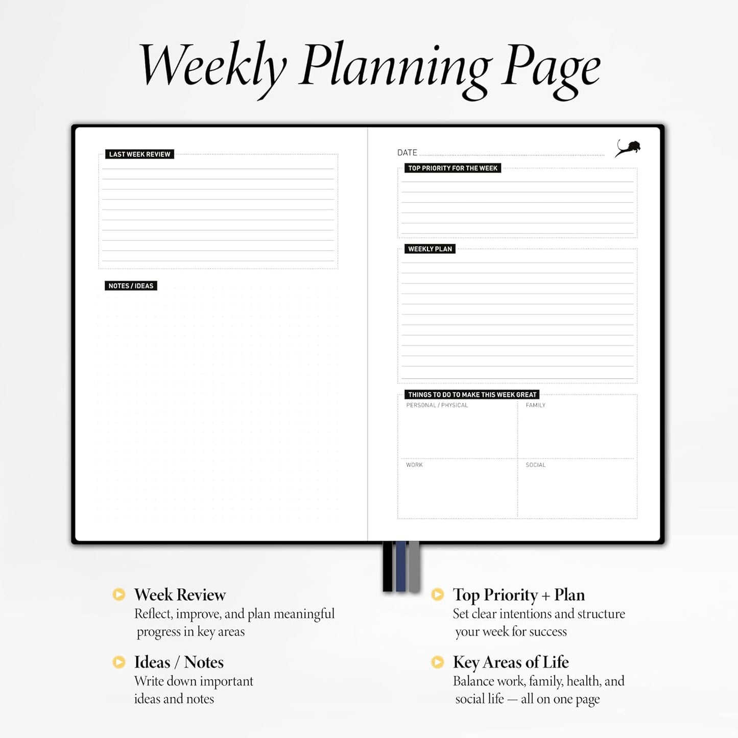 Daily Planner, Calendar & Life Organizer to Improve Time-Management, Productivity & Happiness | Vegan Leather Hardcover Notebook with Blank Dates, Undated 6 Months Hourly Planner for Men & Women, 24 Hour Agenda (Black)