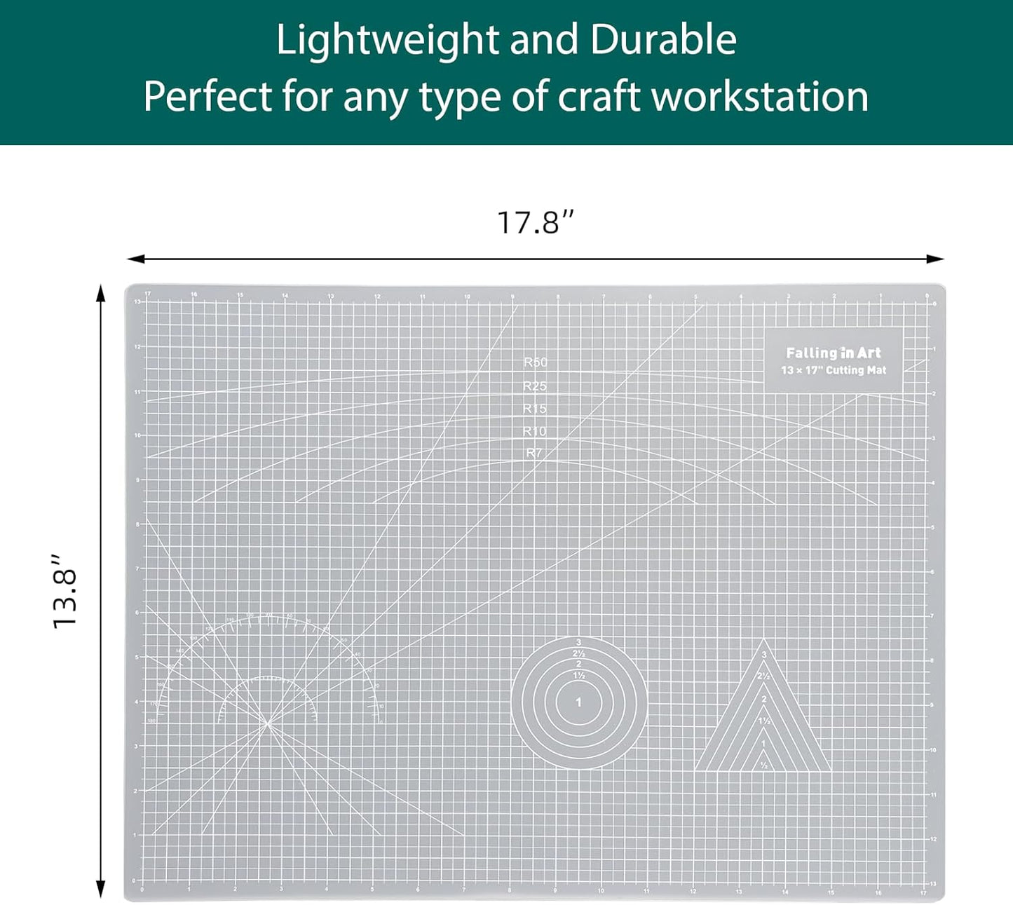 Falling in Art Self Healing Cutting Mat, 13x17" Cutting Mats for Sewing, Double-sided 5-Ply Fabric Cutting Board for Crafting, Quilting and Sewing Projects, White
