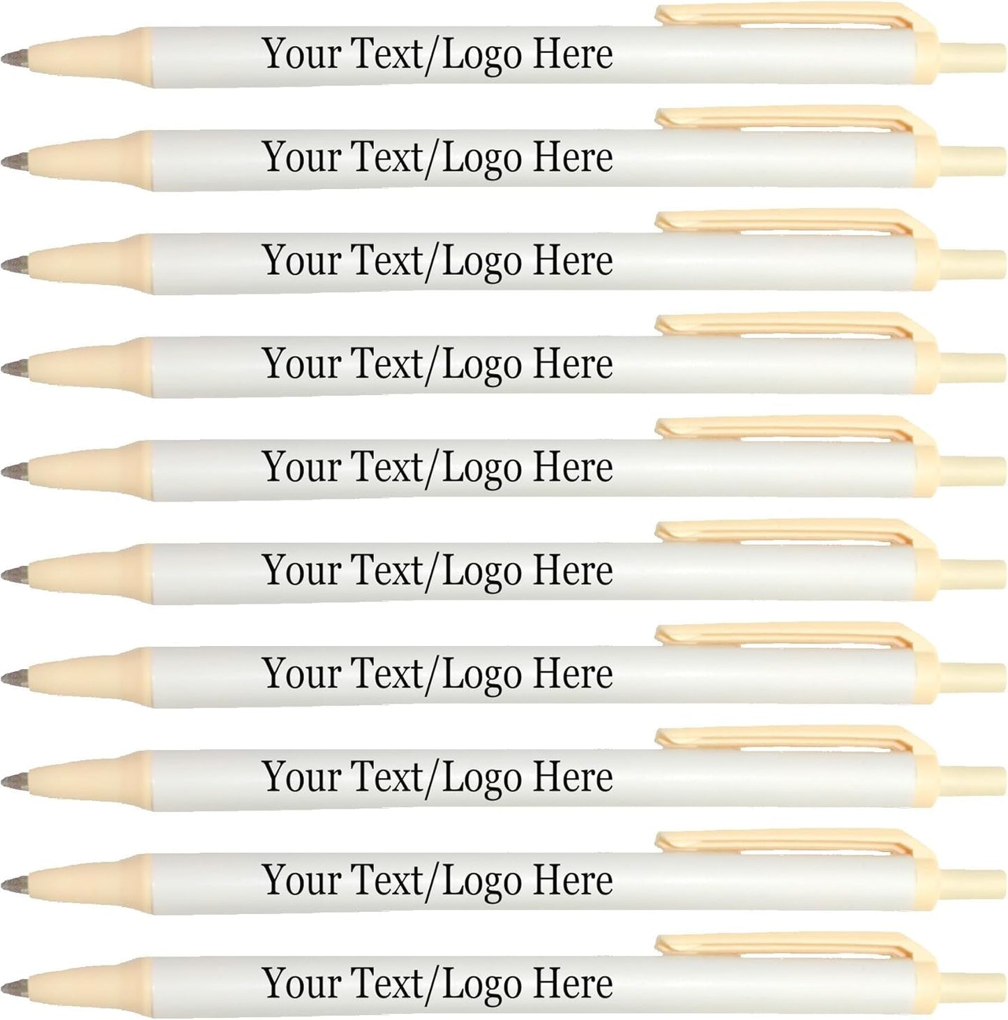 Personalized Click Stick Pens With your Custom Logo or Text-300 Pack Bulk-for Businesses, Parties, and Events, Custom Printed Retractable Slim Ballpoint Pens, Cream, Black Ink