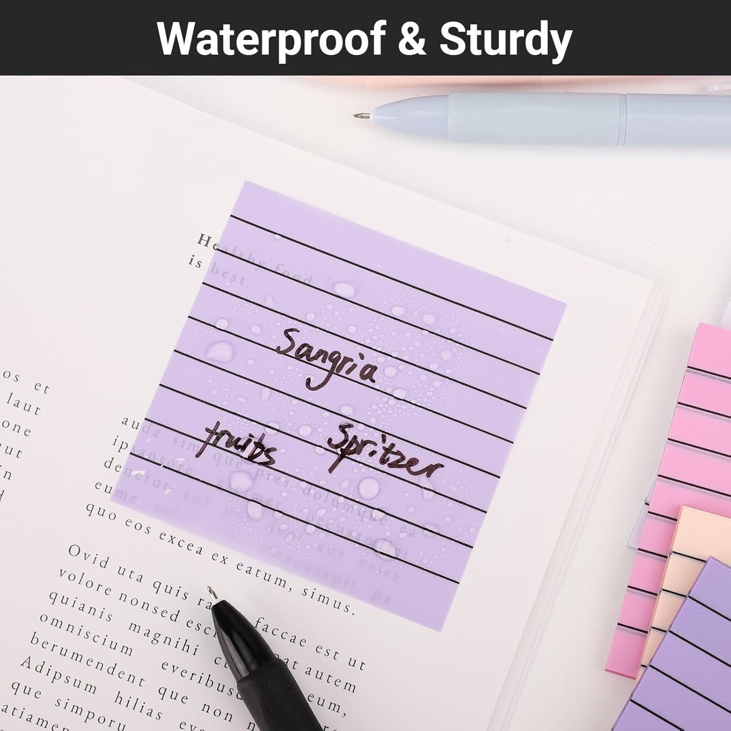 EUSOAR Transparent Sticky Notes, 300 Sheets 3x3 Inch Waterproof Pink Index Tabs Sticky Notes with Lines, See-Through Adhesive Note Bible Stickers Note Pads for School Classroom Office Supplies