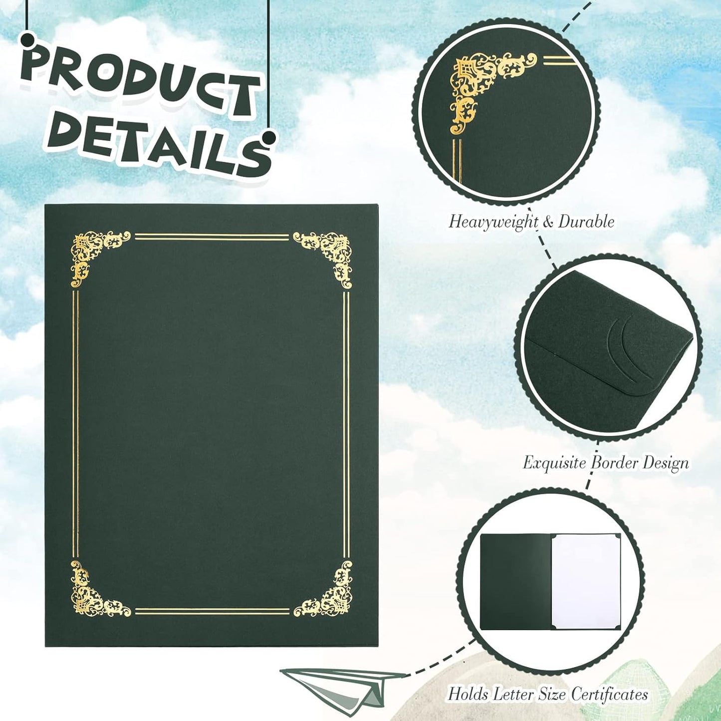 Fainne 80 Pieces Certificate Holders Diploma Holders Document Holder Certificate Covers Certificate Folders with Gold Foil Border for Letter Size 8.5 x 11 Inches Diploma Documents Awards (Green)