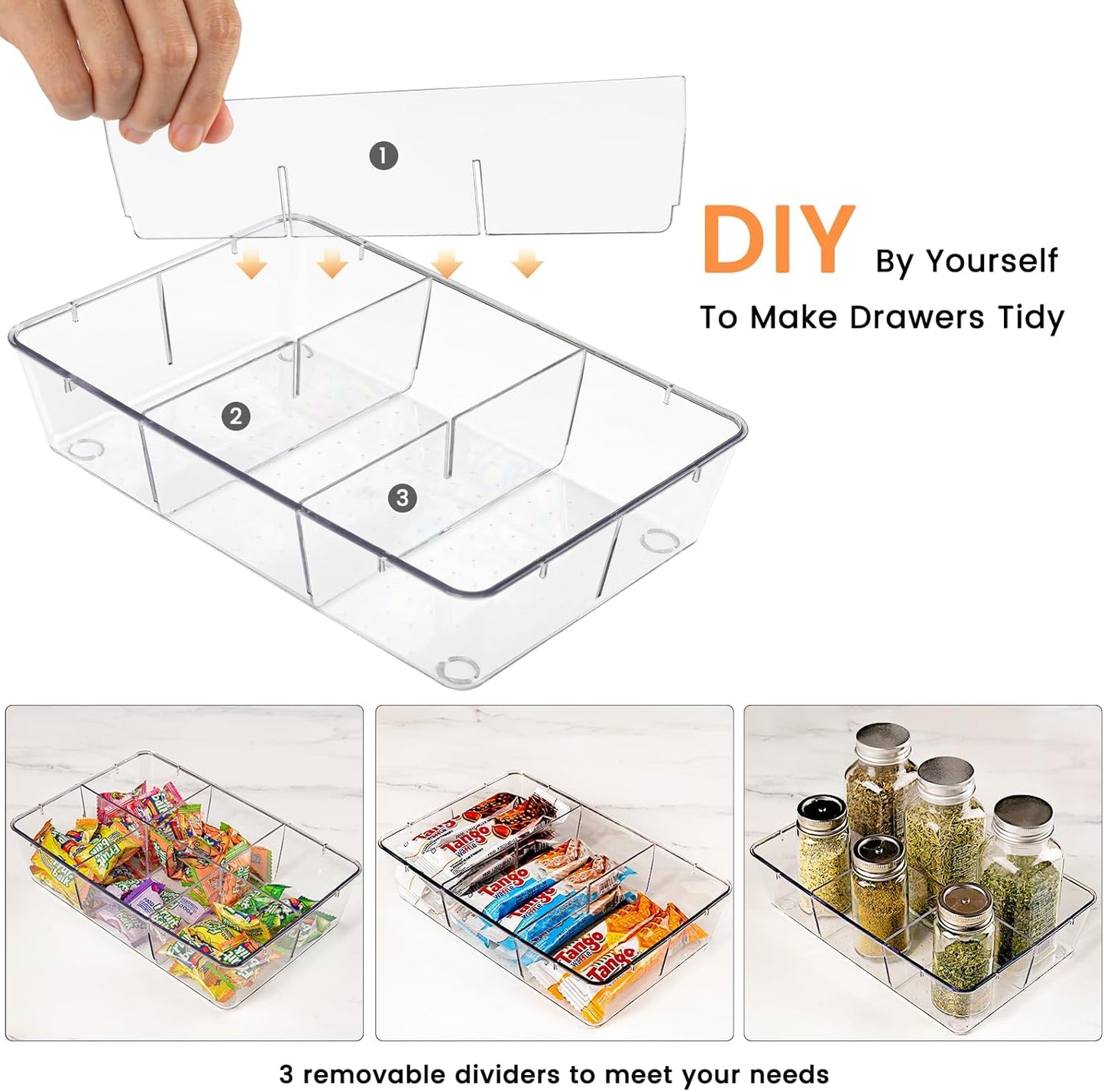 Criusia Drawer Organizer - 18 Pack Clear Large Kitchen Drawer Organization Trays, Non-Slip Dividers for Makeup, Jewelry, Utensils, Office, Bedroom, Bathroom