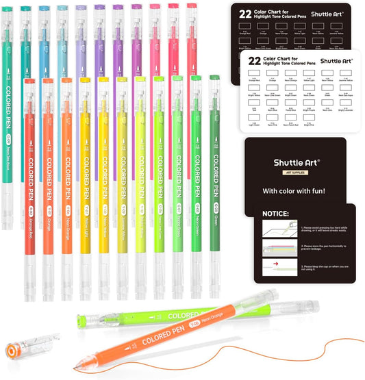 Shuttle Art Colored Pens, 22 Highlight Tone Colors Cute Journal Pens 0.6mm Fine Point Colored Gel for Black Paper Adult Coloring Writing Drawing Journaling Note Taking School Office Home
