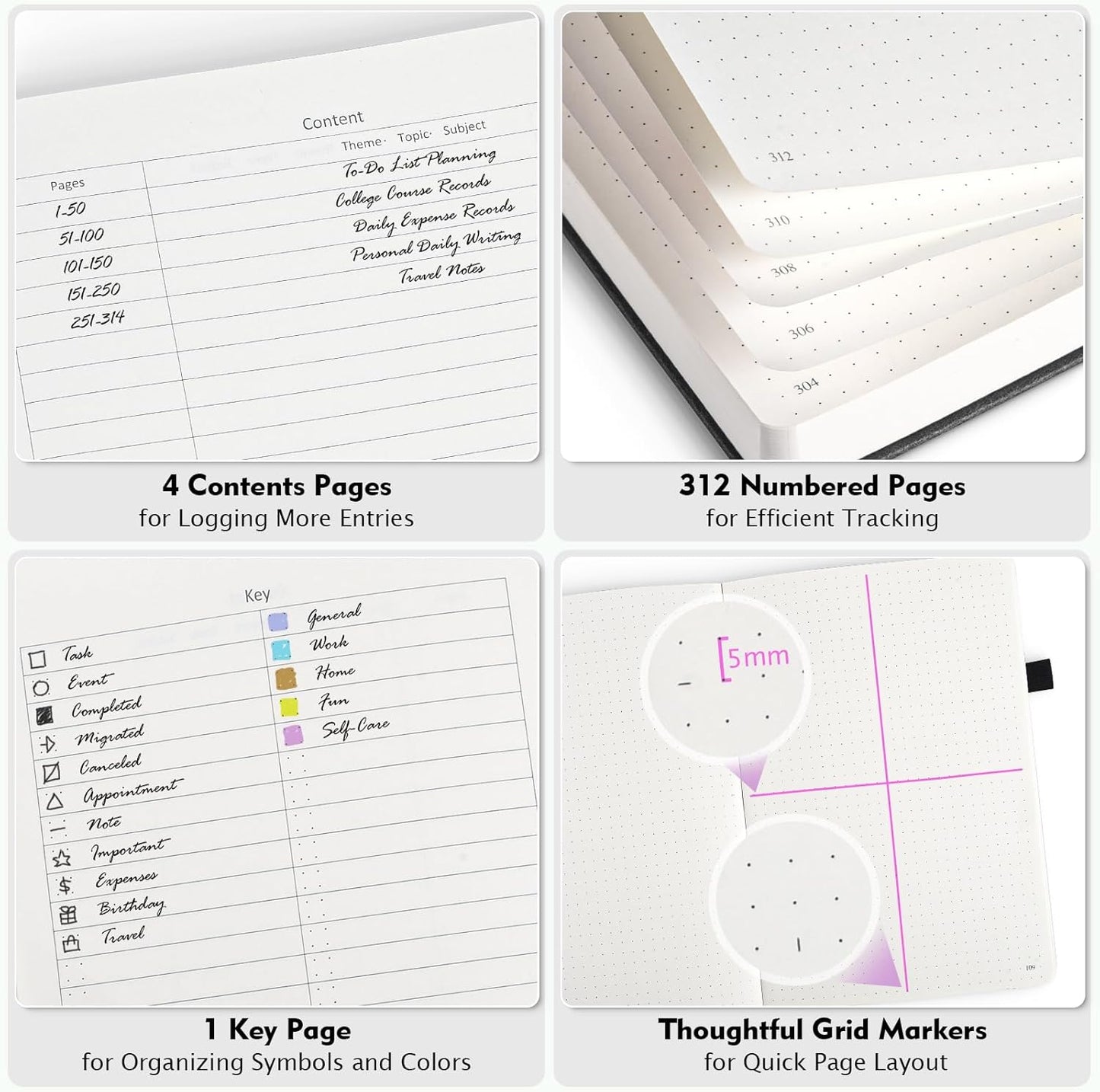 Dotted Journal Notebook, 312 Numbered Pages Large B5 Hardcover Leather Notebook, 100gsm No Bleed Paper Dot Grid Notebook with Index Pages, Dot Journal for Women Men, 7.6'' X 10'', Green