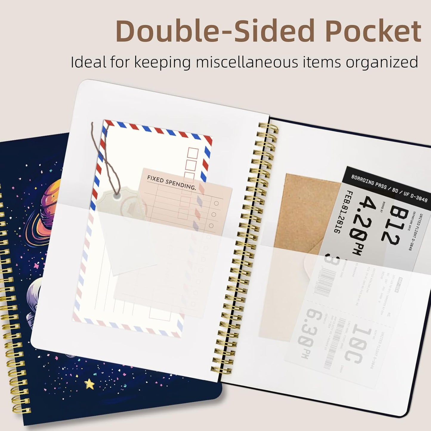 Cute Spiral Notebook journal B5 Aesthetic Pretty Design for Women Girls Kawaii with Pocket, 10 x 7.2 inch, Lined, Astronaut