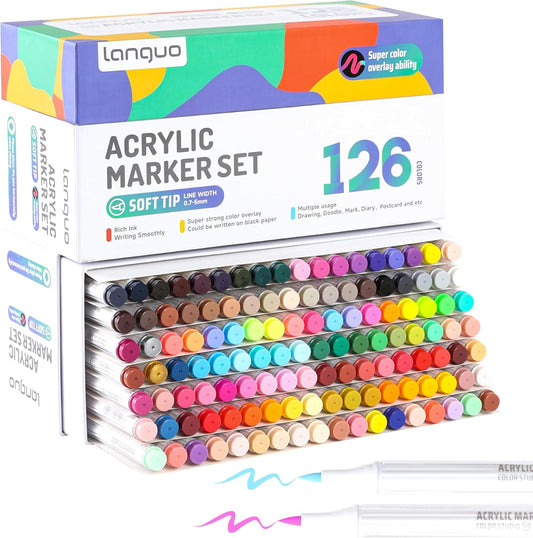 126 Colors Acrylic Paint Markers Set, Soft Brush Tip Acrylic Paint Pens Acrylic Markers for Rock, Egg, Wood, Glass, Canvas Painting, Coloring and Drawing, DIY Crafts Art Supplies